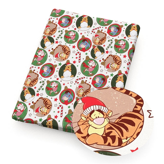 Pooh Bear Christmas Print Faux Leather Sheet FeeFiFauxLeather