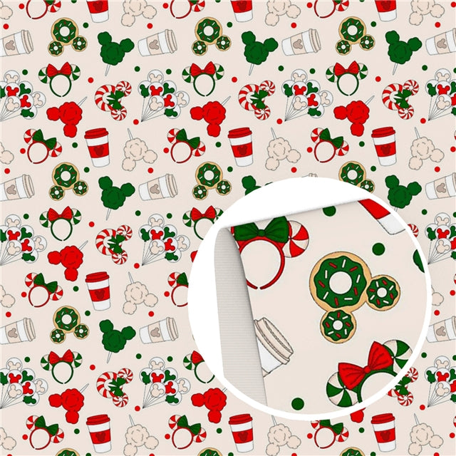 Mouse Christmas Print Faux Leather Sheet FeeFiFauxLeather