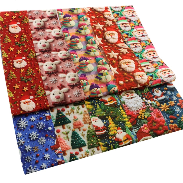Christmas Embroidery Polyester Cotton Fabric Strips – 10-Piece Set FeeFiFauxLeather