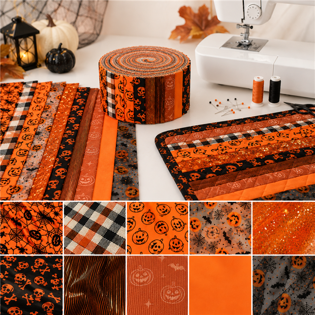 Halloween Polyester Cotton Fabric Strips – 10-Piece Set Jelly Roll FeeFiFauxLeather