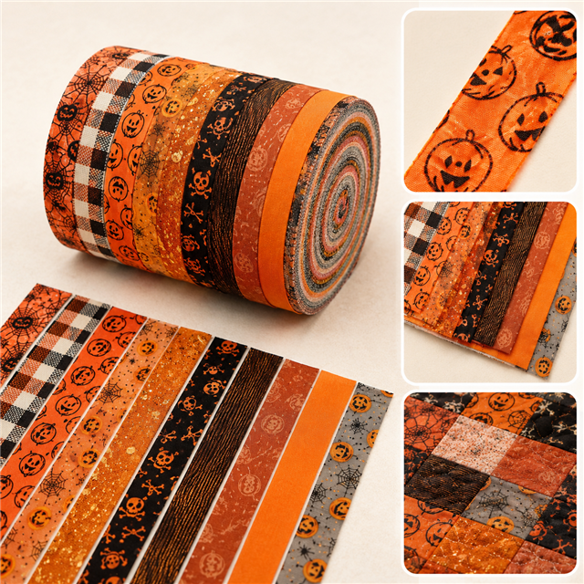 Halloween Polyester Cotton Fabric Strips – 10-Piece Set Jelly Roll FeeFiFauxLeather