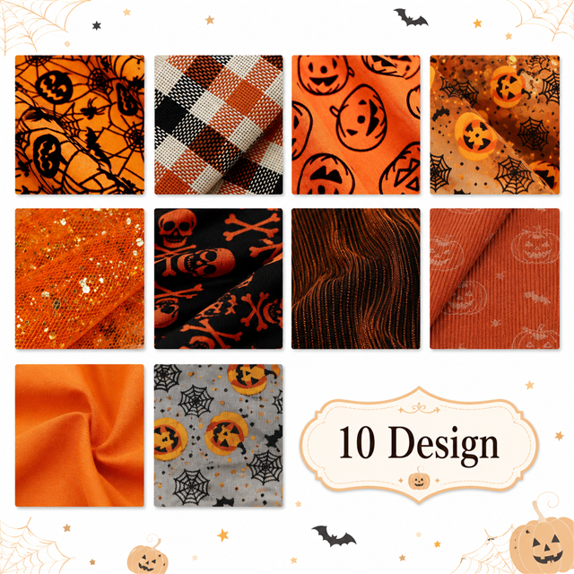 Halloween Polyester Cotton Fabric Strips – 10-Piece Set Jelly Roll FeeFiFauxLeather