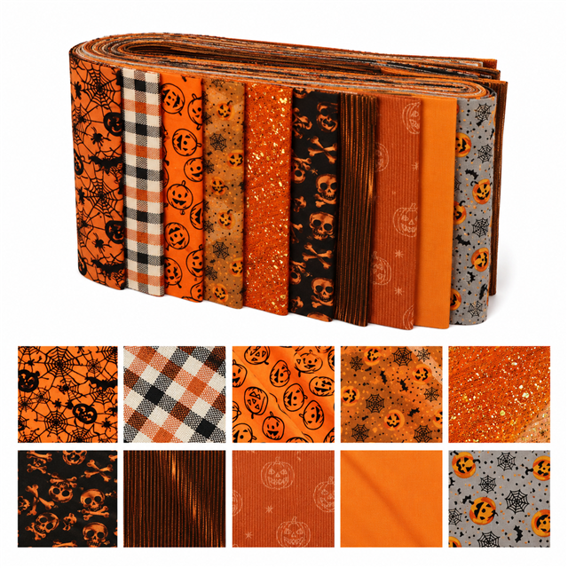 Halloween Polyester Cotton Fabric Strips – 10-Piece Set Jelly Roll FeeFiFauxLeather