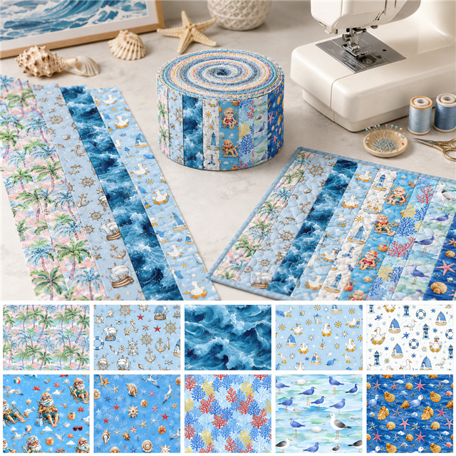 Beach Polyester Cotton Fabric Strips – 10-Piece Set Jelly Roll FeeFiFauxLeather