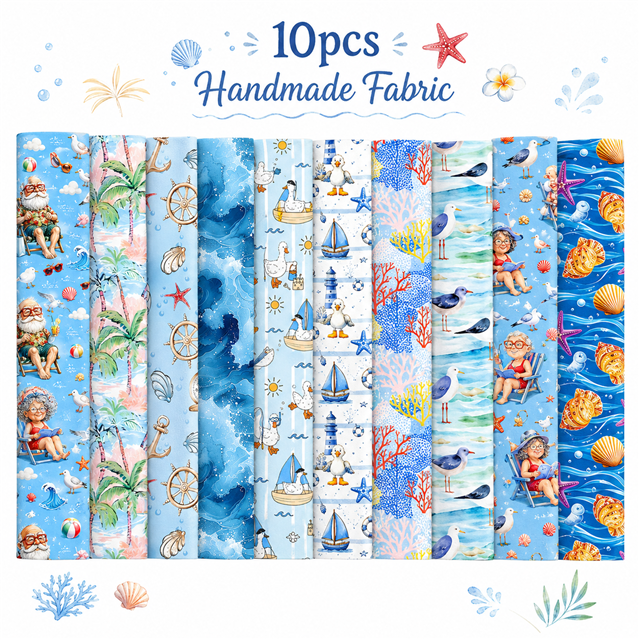 Beach Polyester Cotton Fabric Strips – 10-Piece Set Jelly Roll FeeFiFauxLeather