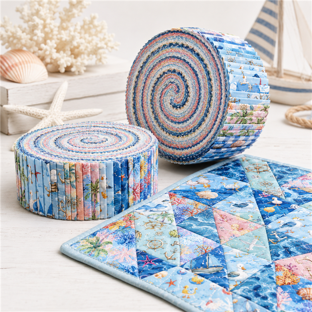 Beach Polyester Cotton Fabric Strips – 10-Piece Set Jelly Roll FeeFiFauxLeather