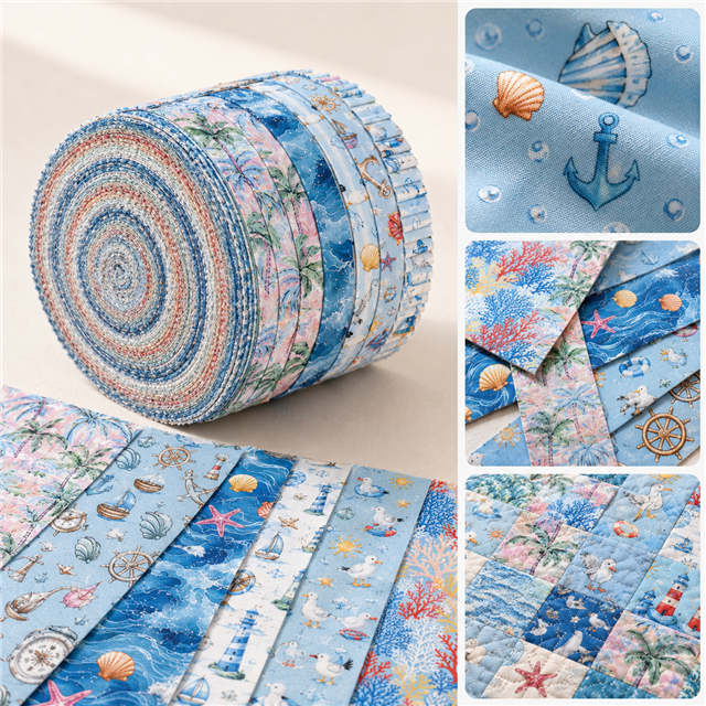 Beach Polyester Cotton Fabric Strips – 10-Piece Set Jelly Roll FeeFiFauxLeather