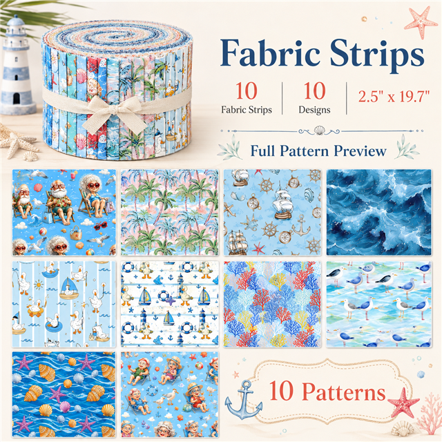Beach Polyester Cotton Fabric Strips – 10-Piece Set Jelly Roll FeeFiFauxLeather