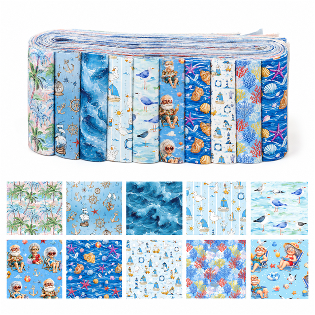 Beach Polyester Cotton Fabric Strips – 10-Piece Set Jelly Roll FeeFiFauxLeather