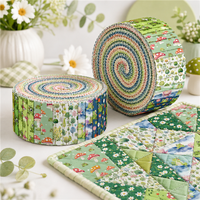 Frogs Polyester Cotton Fabric Strips – 10-Piece Set Jelly Roll FeeFiFauxLeather