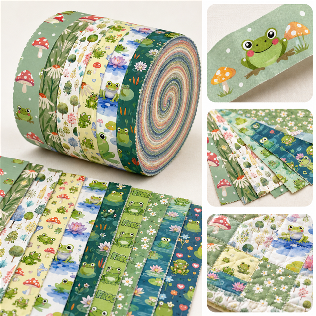 Frogs Polyester Cotton Fabric Strips – 10-Piece Set Jelly Roll FeeFiFauxLeather