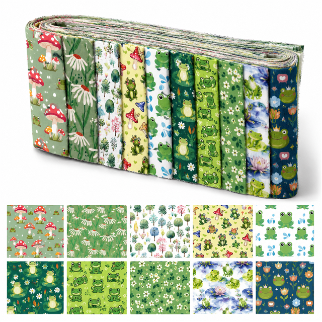 Frogs Polyester Cotton Fabric Strips – 10-Piece Set Jelly Roll FeeFiFauxLeather