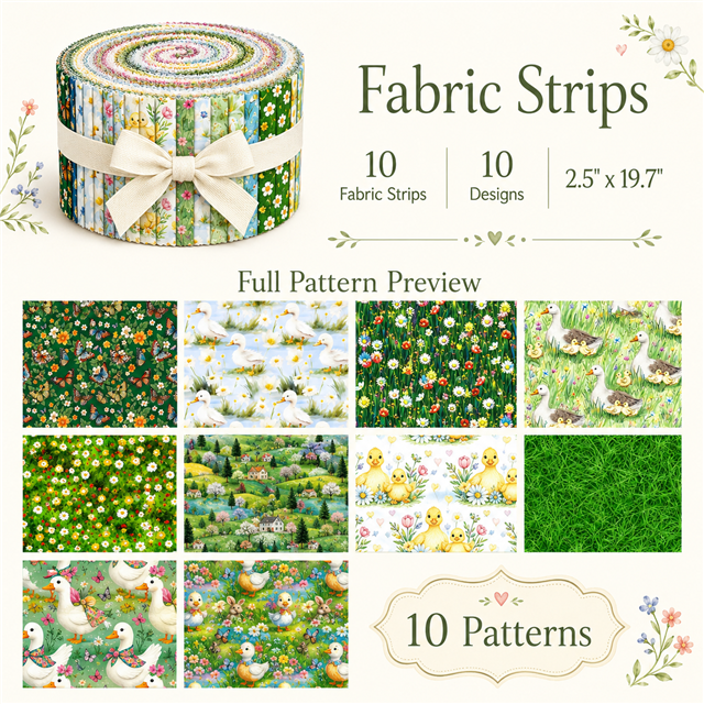 Ducks Polyester Cotton Fabric Strips – 10-Piece Set Jelly Roll FeeFiFauxLeather