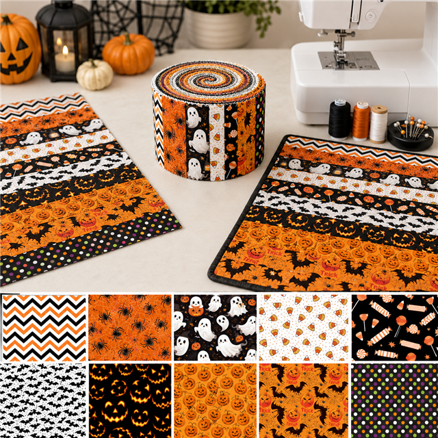 Halloween Polyester Cotton Fabric Strips – 10-Piece Set Jelly Roll FeeFiFauxLeather