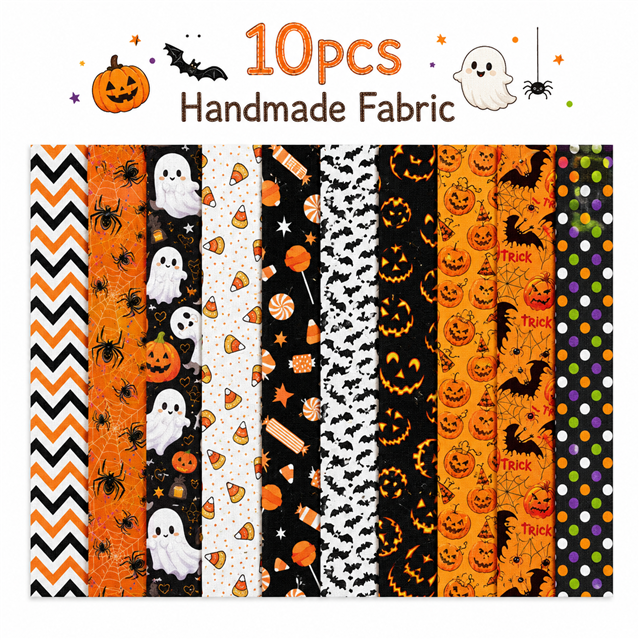 Halloween Polyester Cotton Fabric Strips – 10-Piece Set Jelly Roll FeeFiFauxLeather