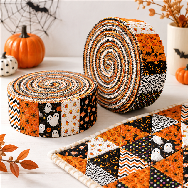 Halloween Polyester Cotton Fabric Strips – 10-Piece Set Jelly Roll FeeFiFauxLeather