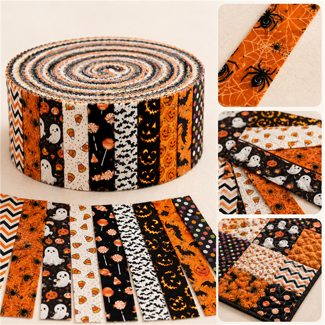 Halloween Polyester Cotton Fabric Strips – 10-Piece Set Jelly Roll FeeFiFauxLeather