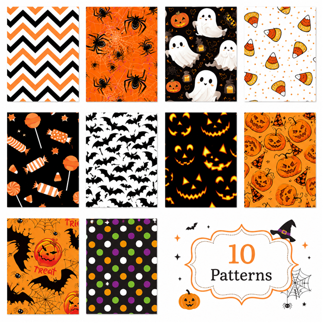 Halloween Polyester Cotton Fabric Strips – 10-Piece Set Jelly Roll FeeFiFauxLeather