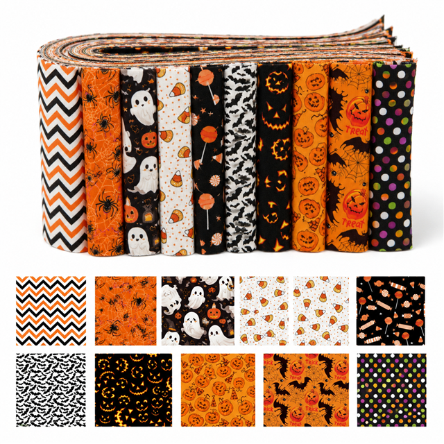Halloween Polyester Cotton Fabric Strips – 10-Piece Set Jelly Roll FeeFiFauxLeather