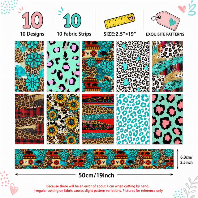 Ethnic Style Leopard Series Polyester Cotton Fabric Strips – 10-Piece Set Jelly Roll FeeFiFauxLeather