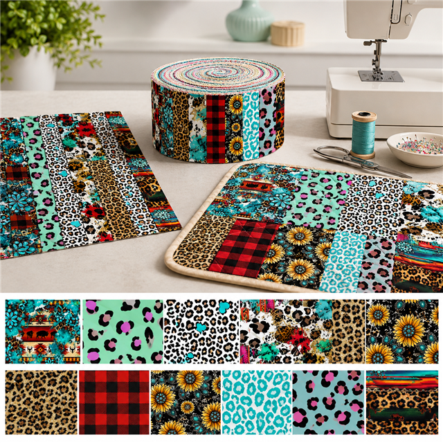 Ethnic Style Leopard Series Polyester Cotton Fabric Strips – 10-Piece Set Jelly Roll FeeFiFauxLeather