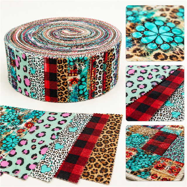 Ethnic Style Leopard Series Polyester Cotton Fabric Strips – 10-Piece Set Jelly Roll FeeFiFauxLeather