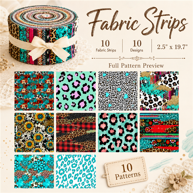 Ethnic Style Leopard Series Polyester Cotton Fabric Strips – 10-Piece Set Jelly Roll FeeFiFauxLeather
