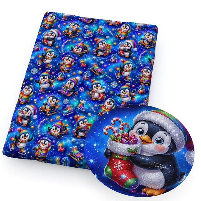 Penguin Christmas Bullet Printed Fabric FeeFiFauxLeather