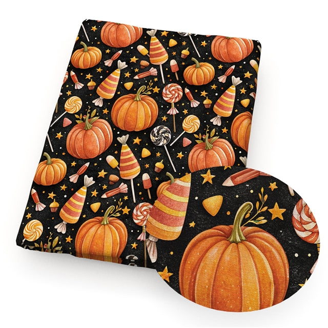 Halloween Pumpkins Bullet Printed Fabric FeeFiFauxLeather