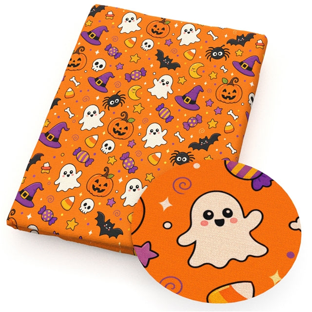 Halloween Pumpkins & Ghost Printed Faux Leather Sheet FeeFiFauxLeather