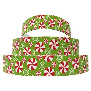 Peppermint Candy Christmas 1 Yard Printed Grosgrain Ribbon 1 1/2 inch wide FeeFiFauxLeather