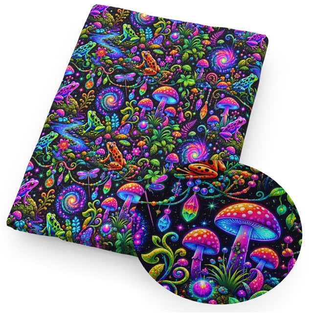 Colorful Mushroom Forest Printed Faux Leather Sheet FeeFiFauxLeather