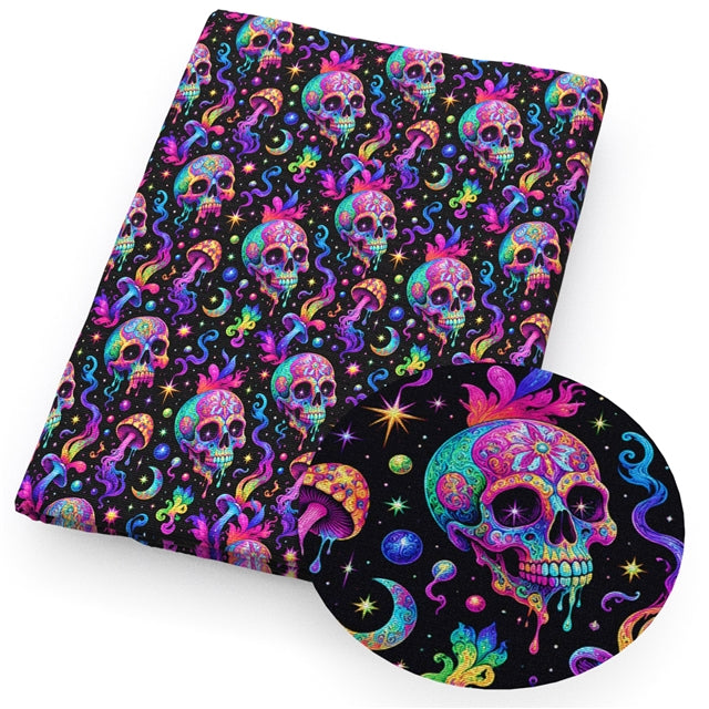 Colorful Skulls Printed Faux Leather Sheet FeeFiFauxLeather