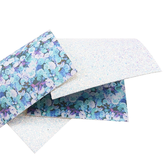 Blue Roses Glitter Double Sided Faux Leather Sheet FeeFiFauxLeather