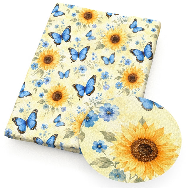 Sunflower and Butterfly Printed Faux Leather Sheet FeeFiFauxLeather