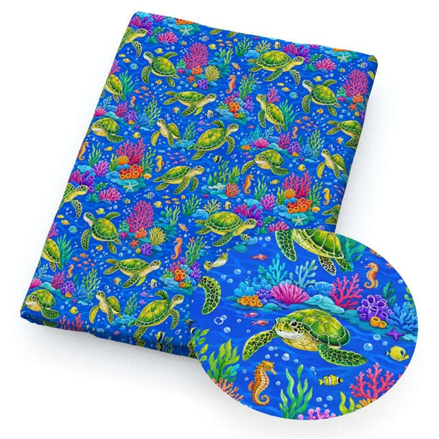 Sea Turtles Ocean Printed Faux Leather Sheet FeeFiFauxLeather