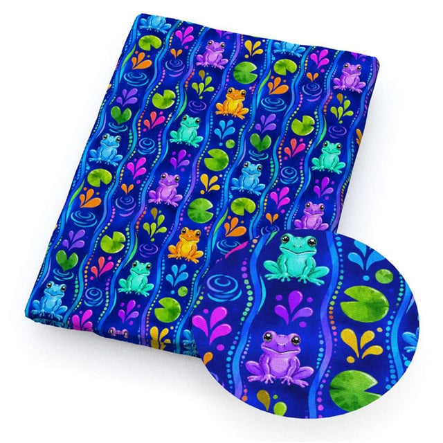 Frogs Lily Pads Pond Printed Faux Leather Sheet FeeFiFauxLeather