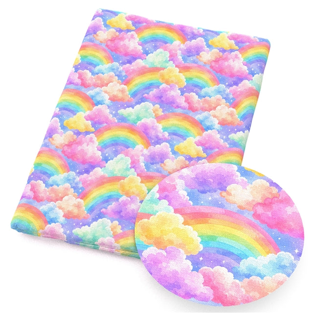 Rainbows and Clouds Printed Faux Leather Sheet FeeFiFauxLeather