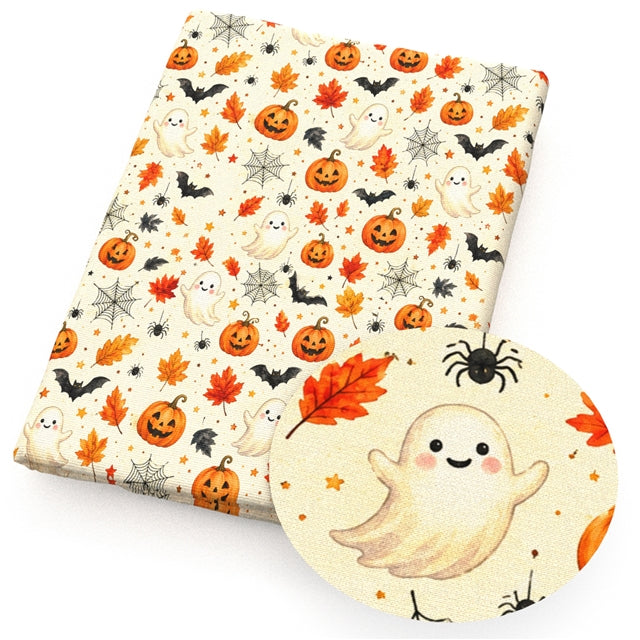 Halloween Pumpkins & Ghost Printed Faux Leather Sheet FeeFiFauxLeather