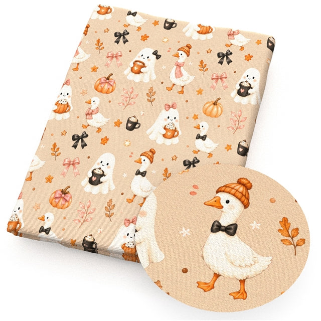 Fall Goose and Ghost Geese Animal Printed Faux Leather Sheet FeeFiFauxLeather