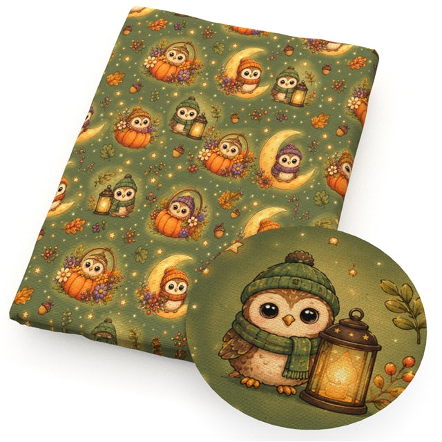 Owl  Halloween Fall Pumpkin Printed Faux Leather Sheet FeeFiFauxLeather
