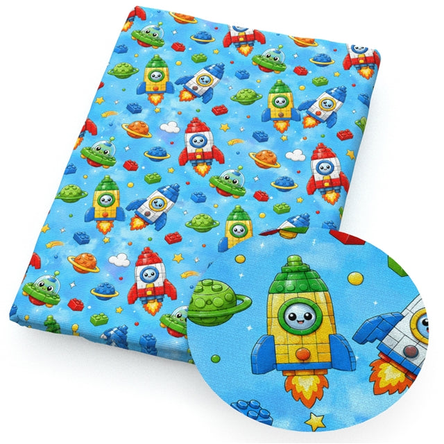 Rocket Outer Space Boy Printed Faux Leather Sheet FeeFiFauxLeather