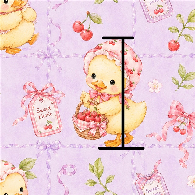 Cherry Picnic Duckling Printed Faux Leather Sheet FeeFiFauxLeather