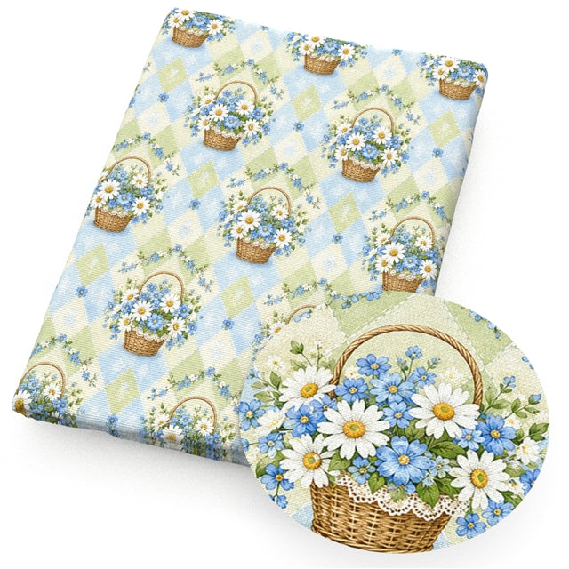 🌼 Daisy Basket Picnic 💙🌿 Printed Faux Leather Sheet FeeFiFauxLeather