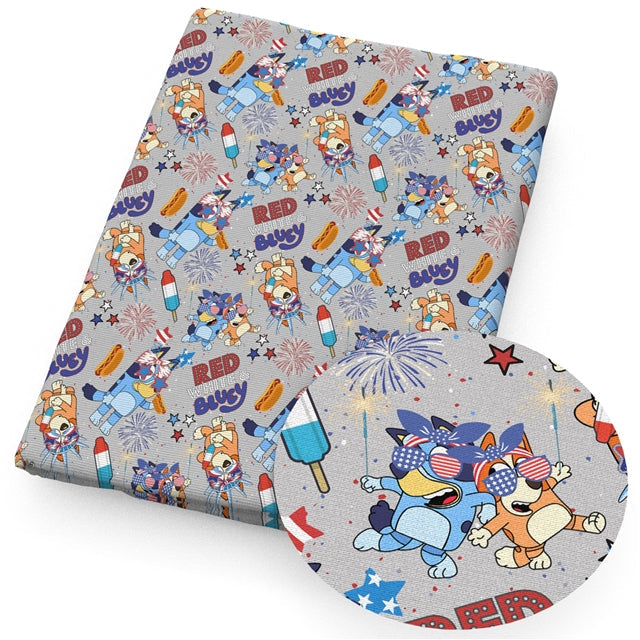 Blue Dog July 4th Red, White and Blue Textured Liverpool/ Bullet Fabric FeeFiFauxLeather