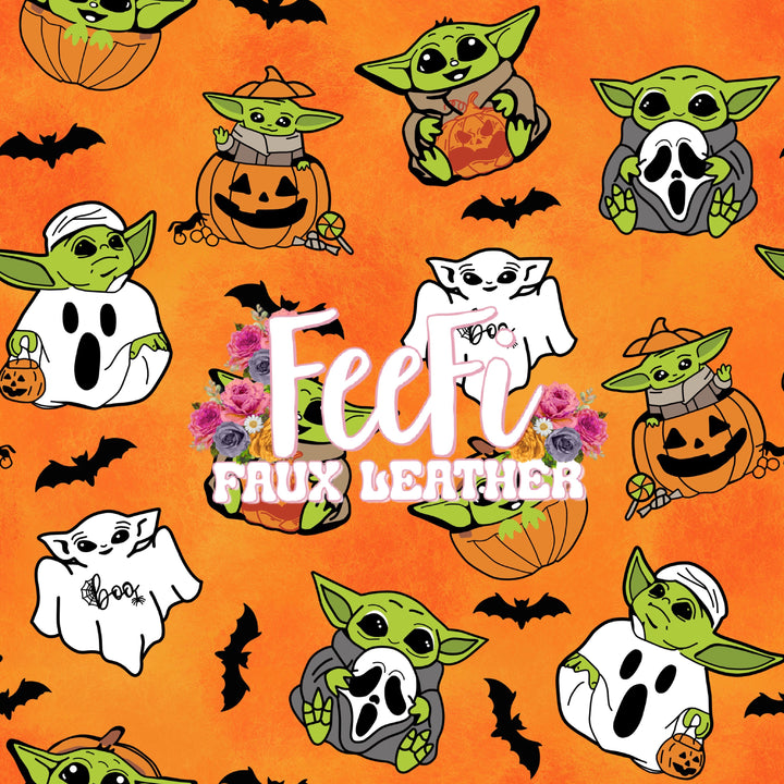 Yoda and Halloween Litchi Printed Faux Leather Sheet Litchi has a pebble like feel with bright colors