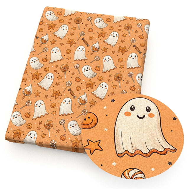Halloween Ghost Pumpkins Bullet Printed Fabric FeeFiFauxLeather