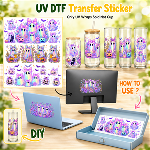 Ghost Halloween UV DTF Cup Wrap – Easy Cup Wrap for Tumblers & Projects FeeFiFauxLeather
