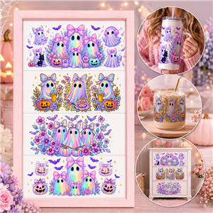 Ghost Halloween UV DTF Cup Wrap – Easy Cup Wrap for Tumblers & Projects FeeFiFauxLeather