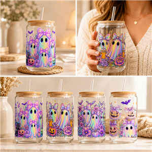 Ghost Halloween UV DTF Cup Wrap – Easy Cup Wrap for Tumblers & Projects FeeFiFauxLeather